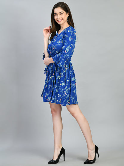 Women Fit and Flare Dark Blue, Light Blue, Pink Mini/Short Dress