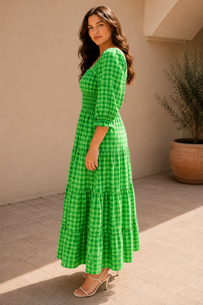Women Tiered Green Maxi/Full Length Dress