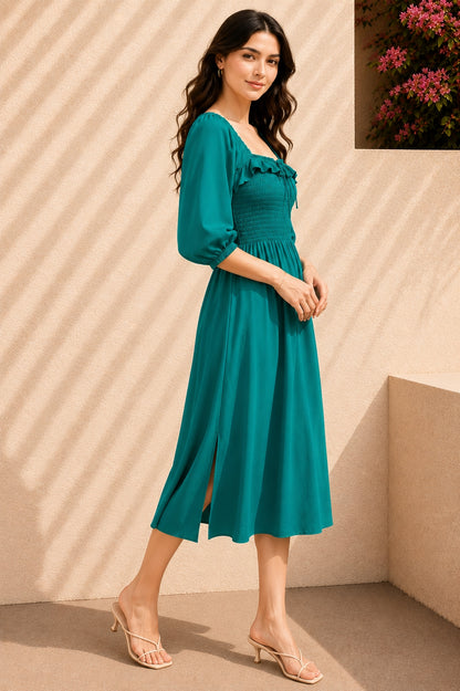Women Fit and Flare Green Midi/Calf Length Dress