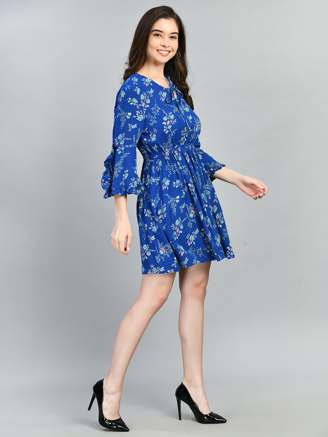 Women Fit and Flare Dark Blue, Light Blue, Pink Mini/Short Dress