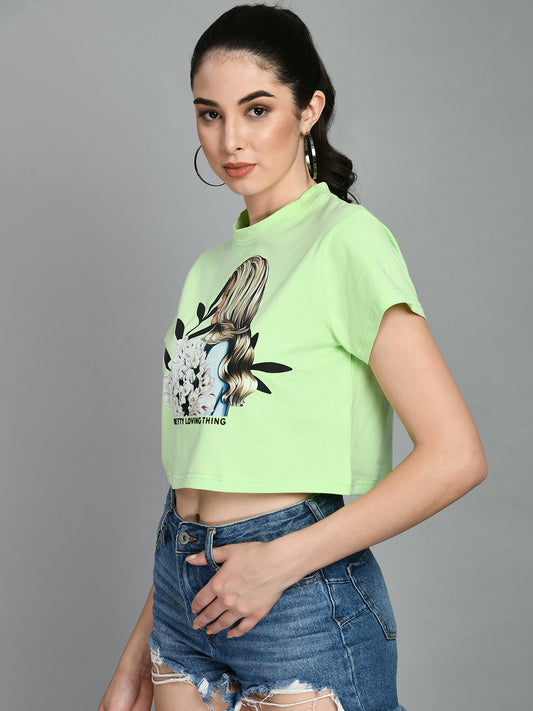 Casual Regular Sleeves Printed Women Light Green Top