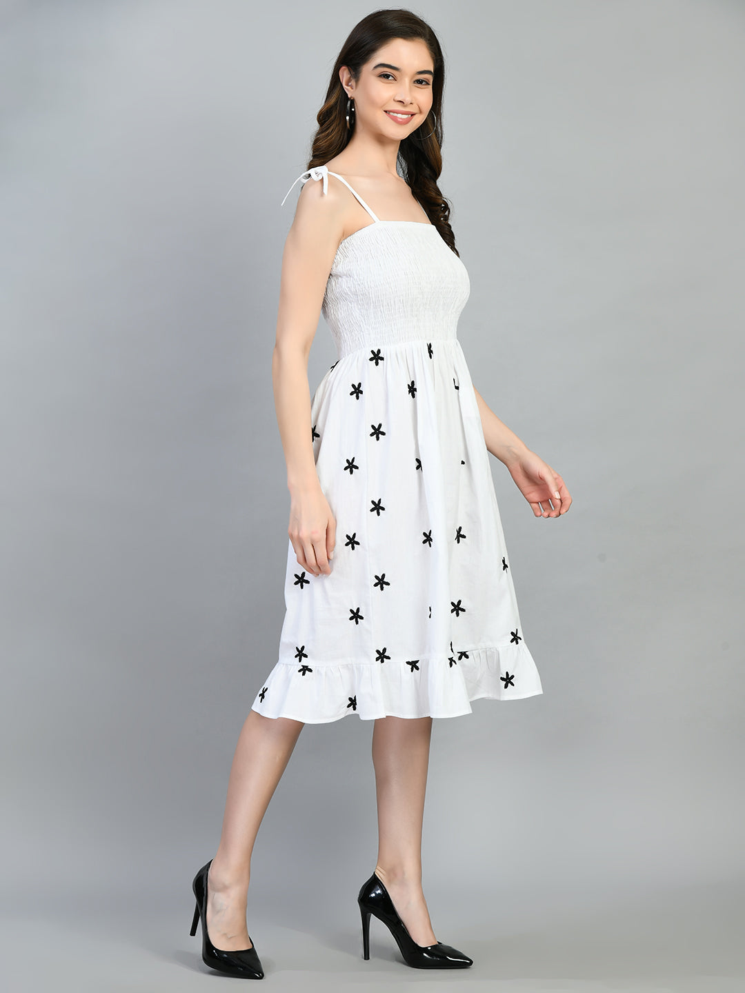 Women Fit and Flare White Knee Length Dress