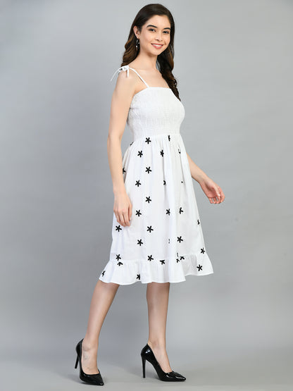 Women Fit and Flare White Knee Length Dress