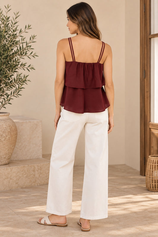 Women's Burgundy Tiered Cami Top