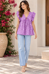 Women's Purple Floral Ruffle Top