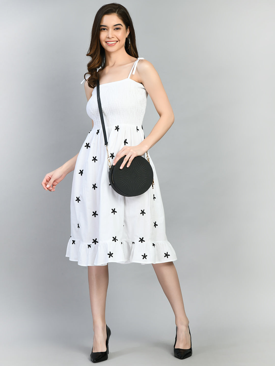 Women Fit and Flare White Knee Length Dress