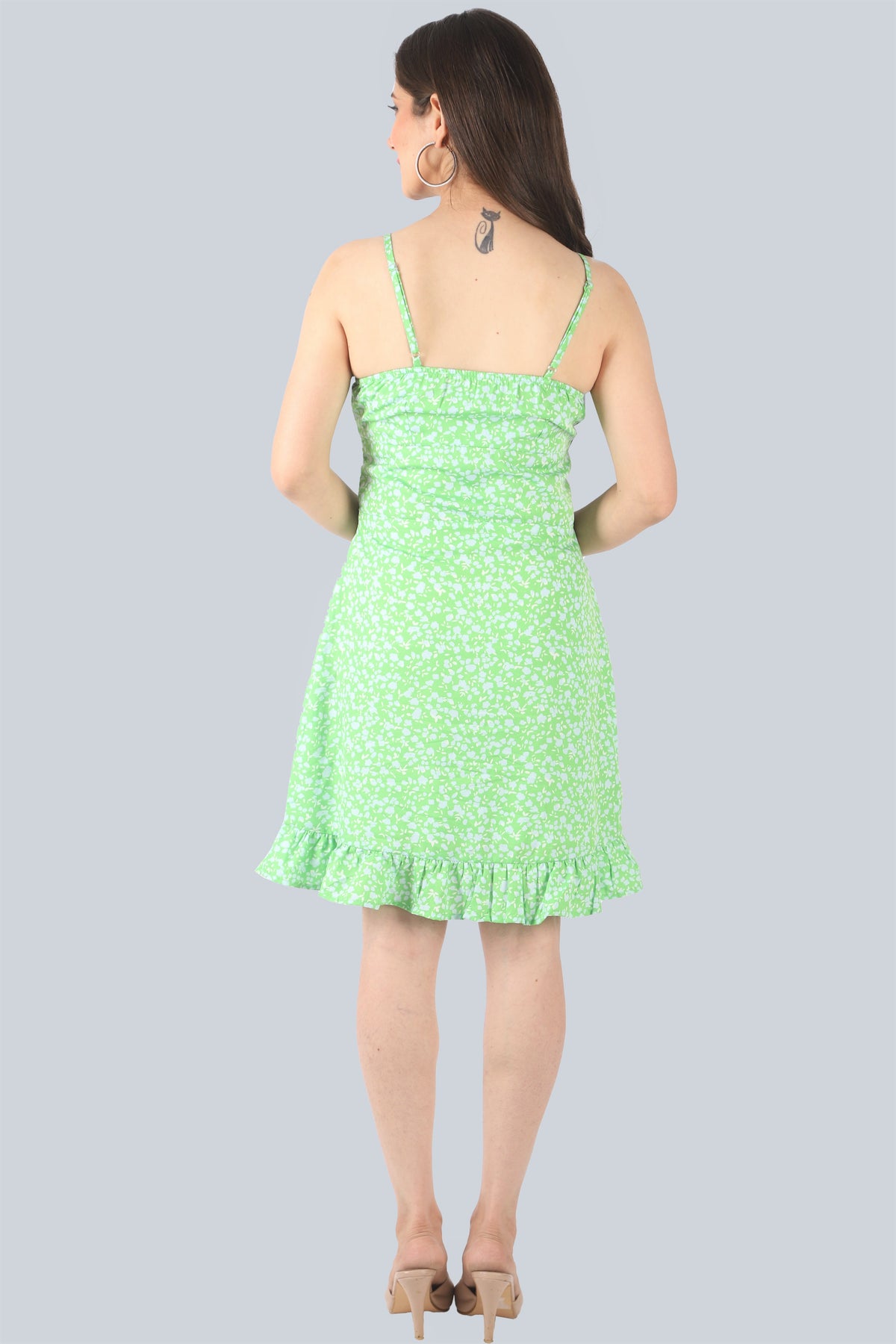 Women A-line Green Knee Length Dress
