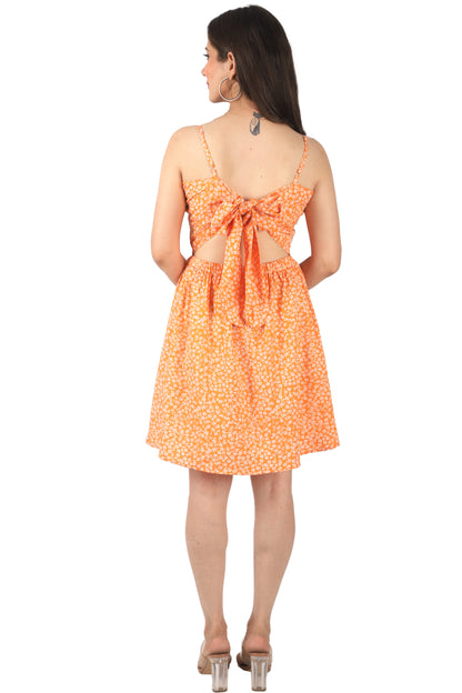 Women A-line Orange Knee Length Dress