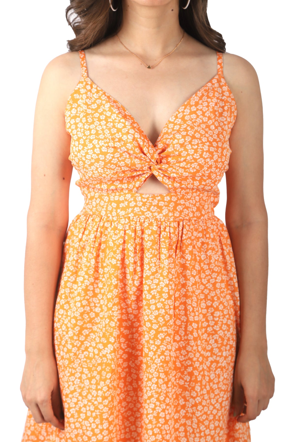 Women A-line Orange Knee Length Dress