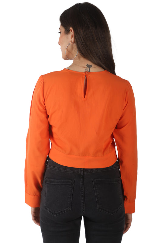 Casual Cutout Solid Women Orange Top