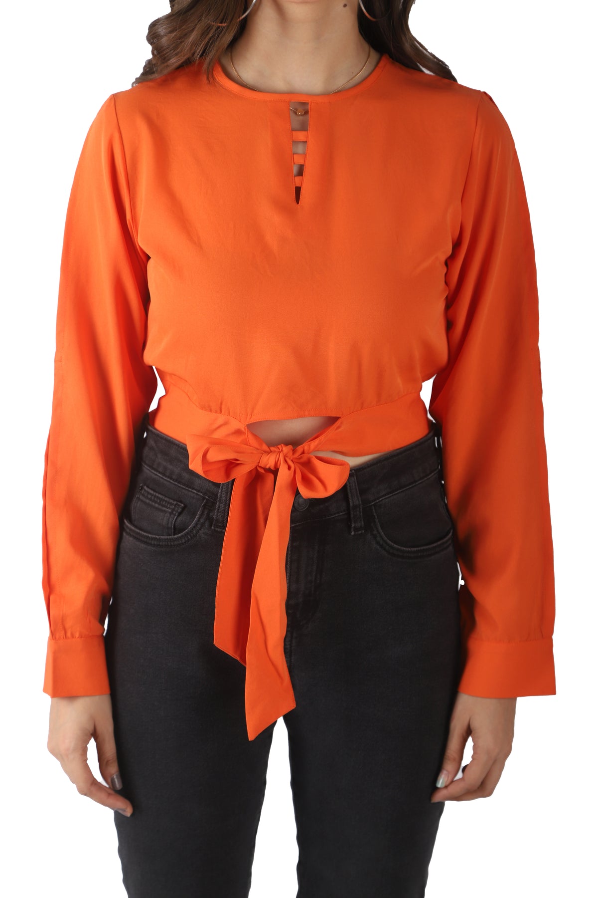 Casual Cutout Solid Women Orange Top