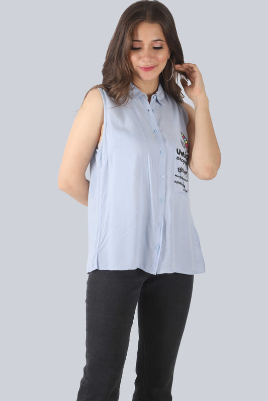 Casual Sleeveless Printed Women Light Blue