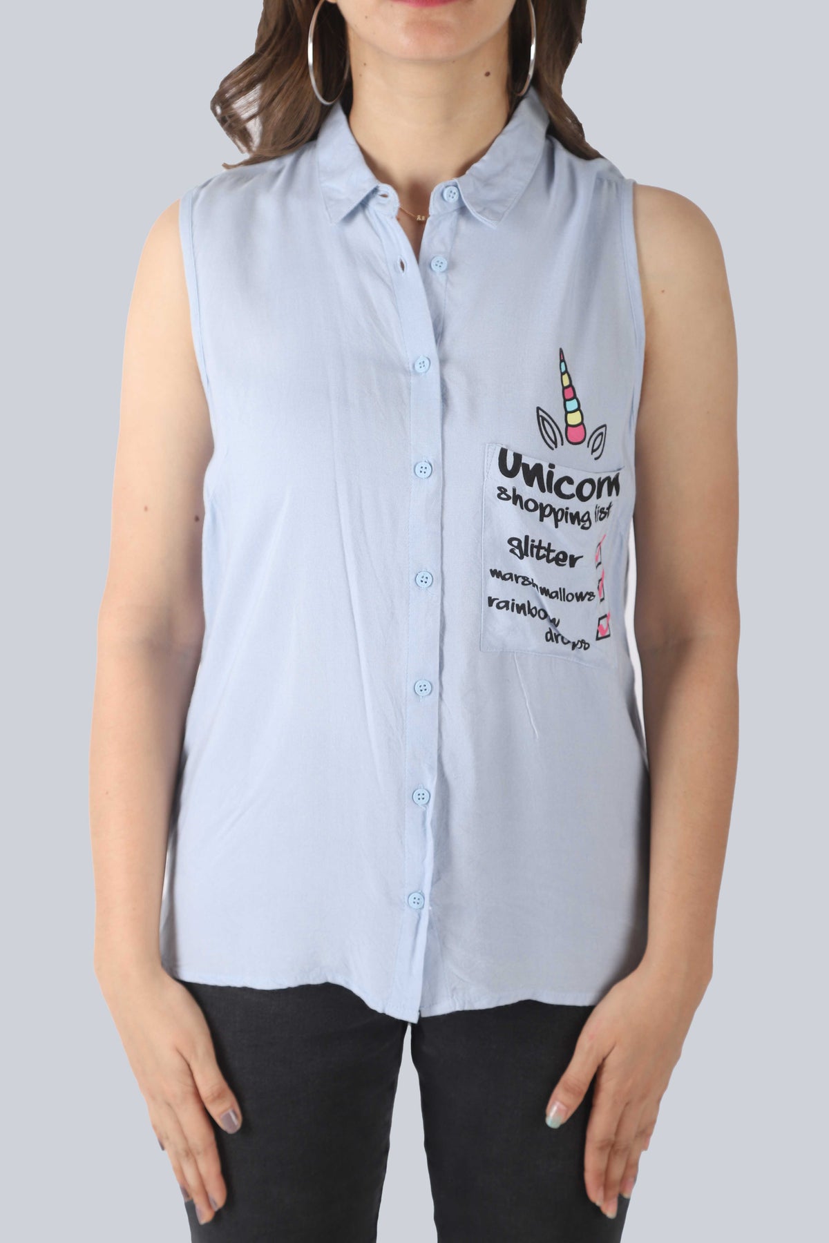 Casual Sleeveless Printed Women Light Blue