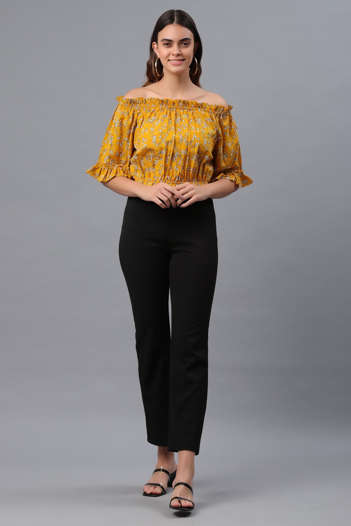 Casual Regular Sleeves Printed Women Yellow Top