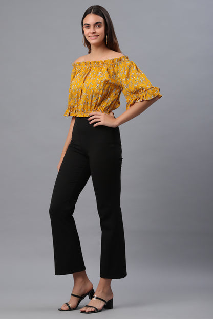 Casual Regular Sleeves Printed Women Yellow Top