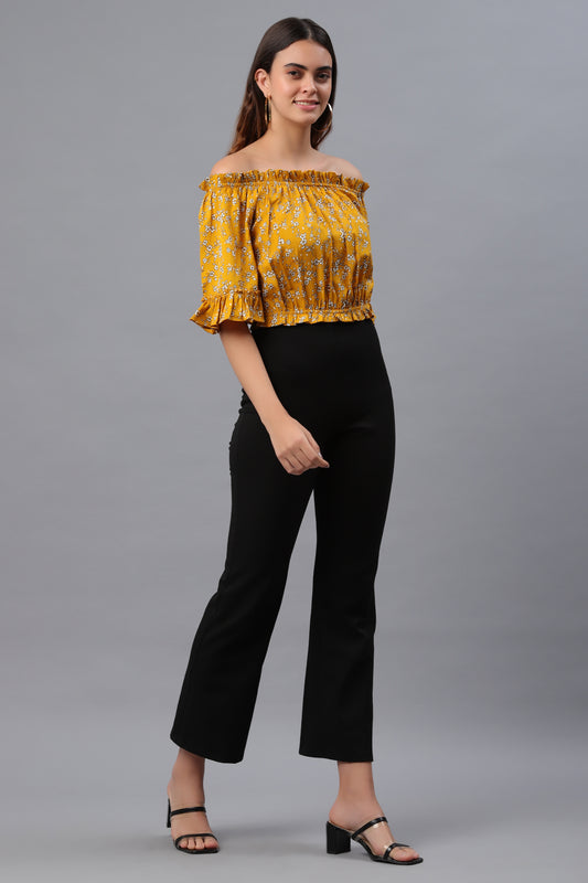 Casual Regular Sleeves Printed Women Yellow Top