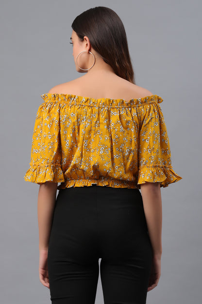 Casual Regular Sleeves Printed Women Yellow Top