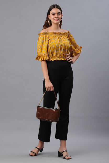 Casual Regular Sleeves Printed Women Yellow Top