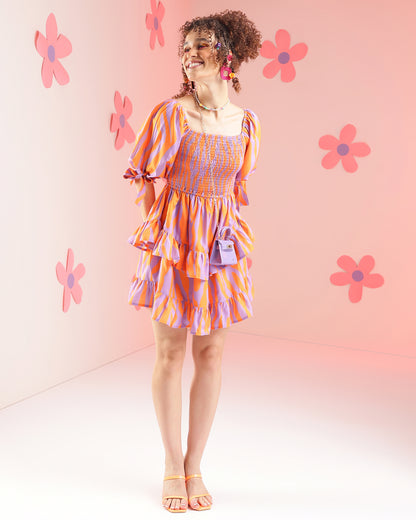 Women Fit and Flare Orange Mini/Short Dress