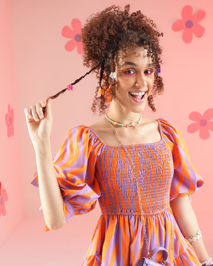 Women Fit and Flare Orange Mini/Short Dress