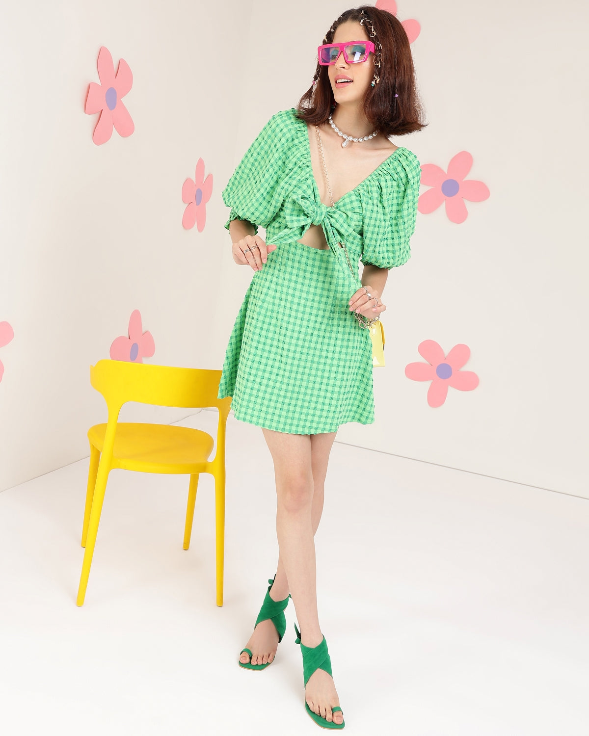 Women Fit and Flare Light Green, Dark Green Above Knee/Mid Thigh Length Dress