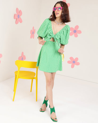 Women Fit and Flare Light Green, Dark Green Above Knee/Mid Thigh Length Dress