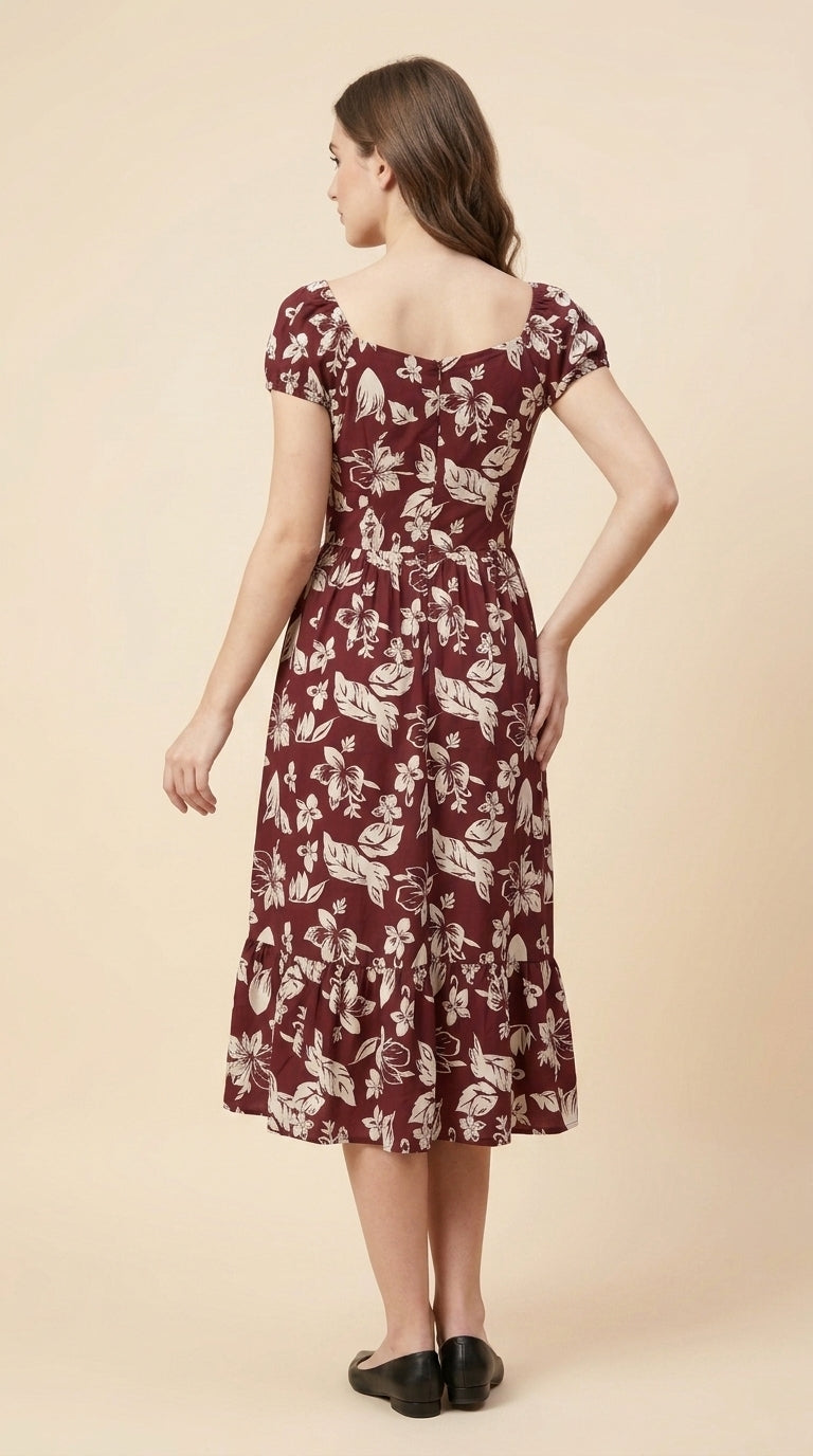 Women Fit and Flare Maroon Midi/Calf Length Dress