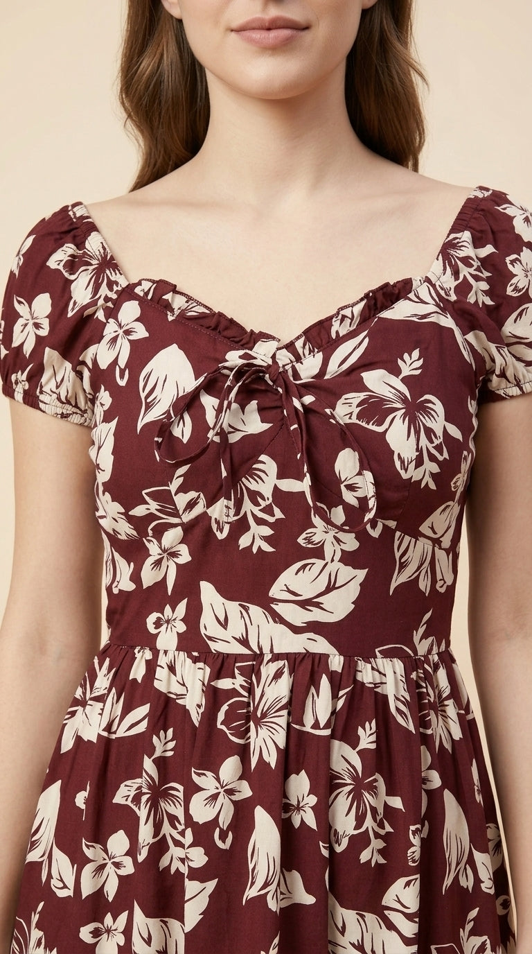 Women Fit and Flare Maroon Midi/Calf Length Dress