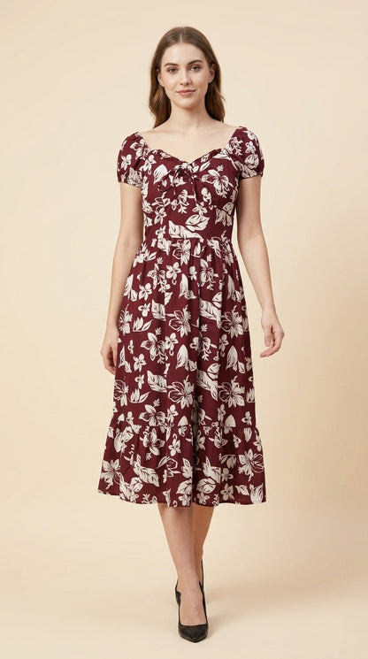 Women Fit and Flare Maroon Midi/Calf Length Dress