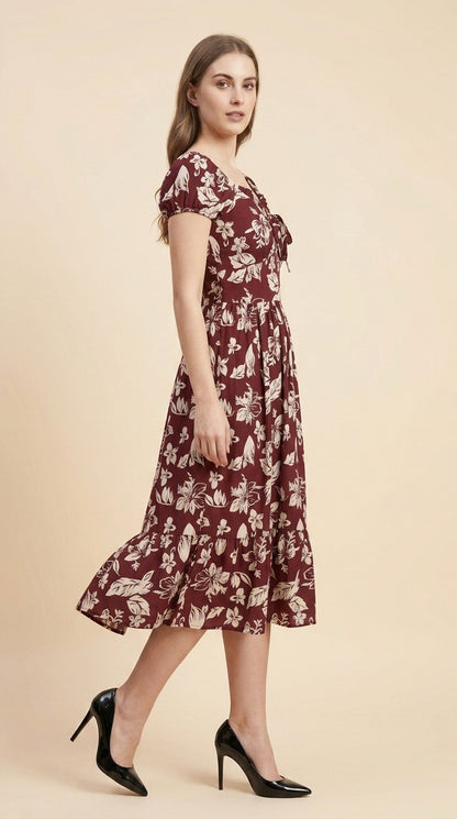 Women Fit and Flare Maroon Midi/Calf Length Dress