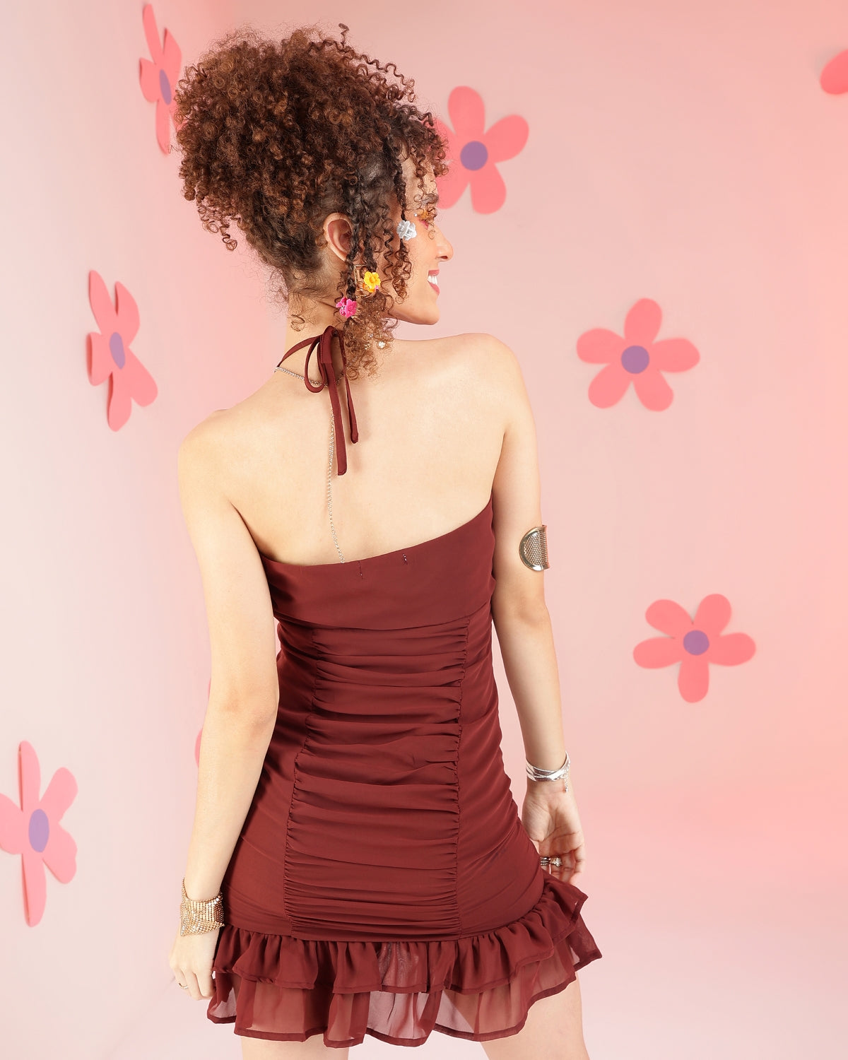 Women Bodycon Brown Above Knee/Mid Thigh Length Dress