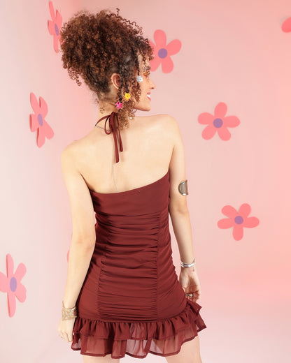 Women Bodycon Brown Above Knee/Mid Thigh Length Dress