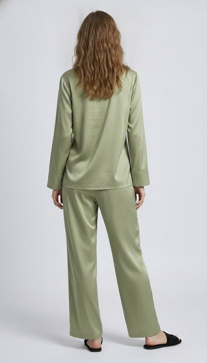 Women Shirt & Pyjama set Green Solid