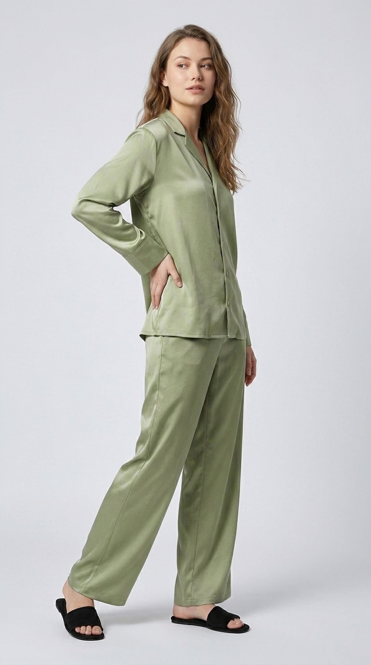 Women Shirt & Pyjama set Green Solid