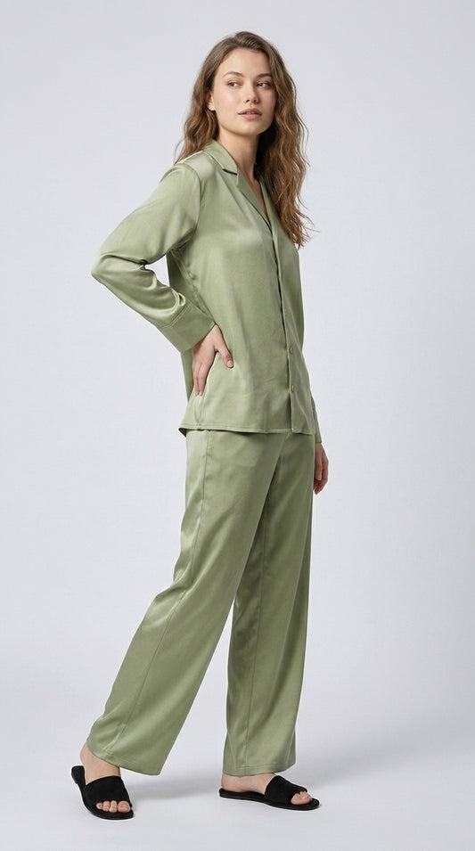 Women Shirt & Pyjama set Green Solid