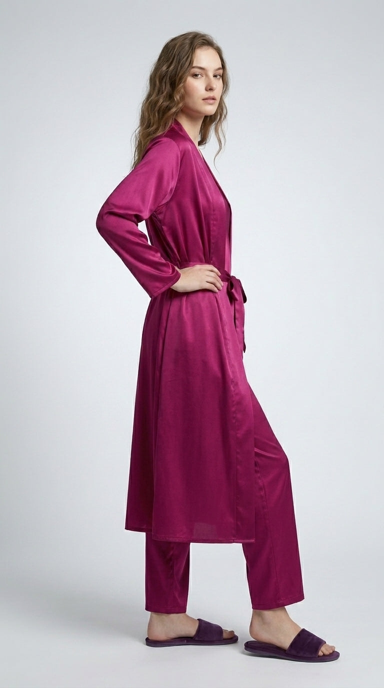 Women Night Dresses Pack of 3 Women Nighty with Robe (Pink)