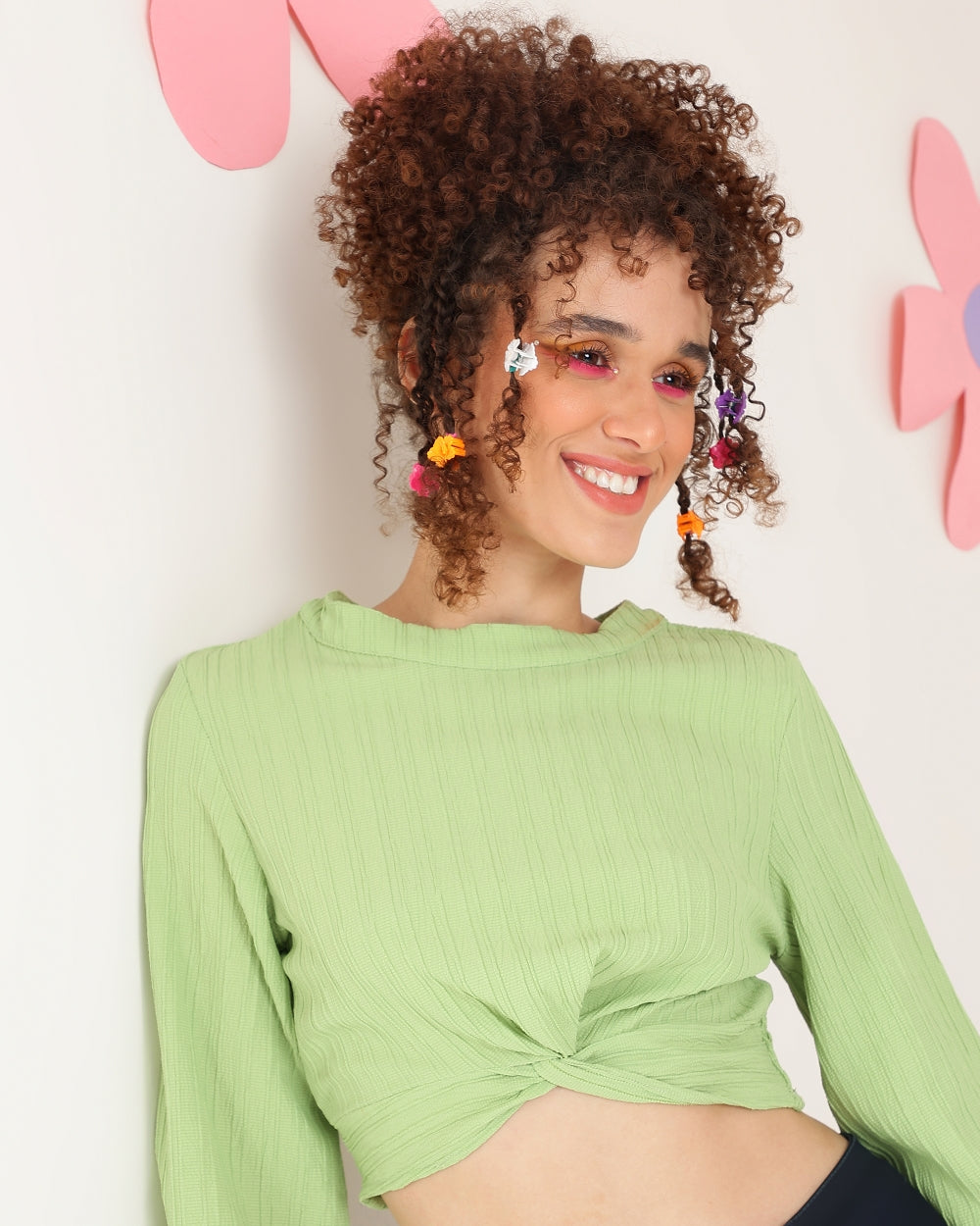 Casual Puff Sleeves Solid Women Light Green Top