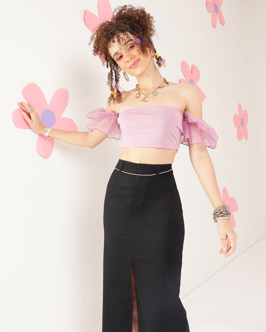 Party Flared Sleeves Solid Women Pink Top