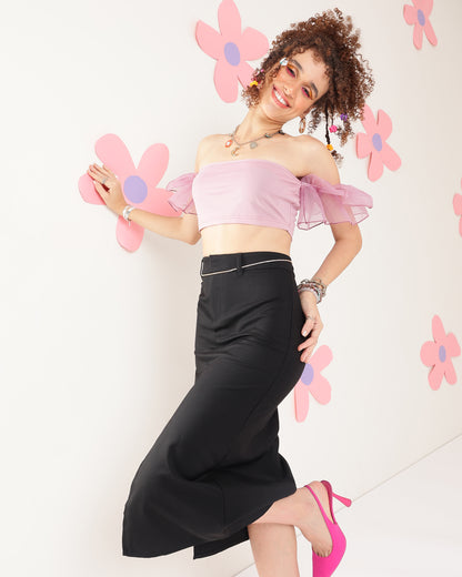 Party Flared Sleeves Solid Women Pink Top