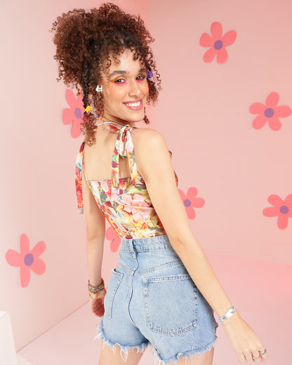Casual Shoulder Straps Printed, Floral Print Women Multicolor Top
