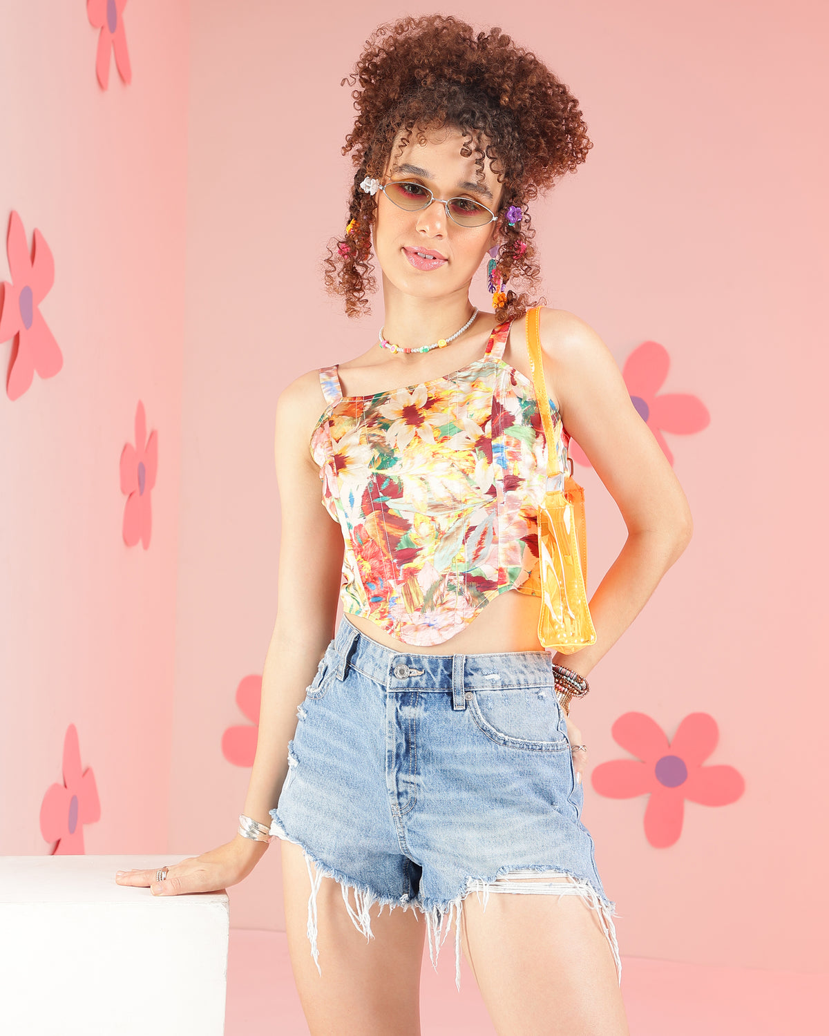 Casual Shoulder Straps Printed, Floral Print Women Multicolor Top