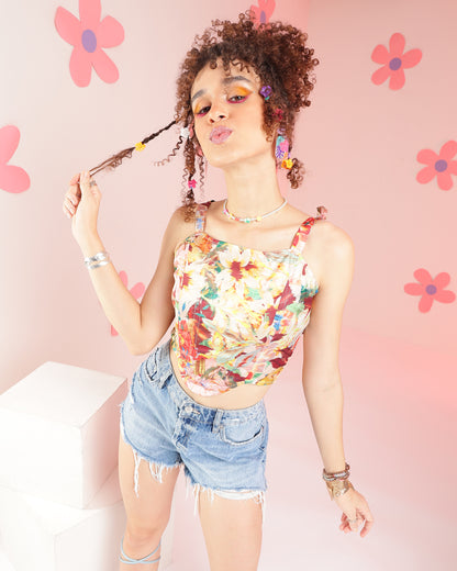 Casual Shoulder Straps Printed, Floral Print Women Multicolor Top