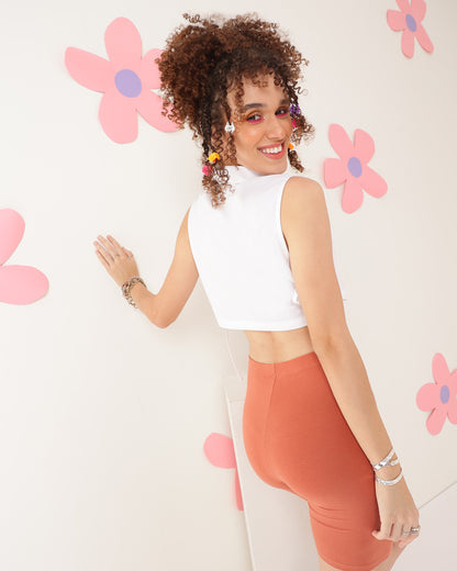 Casual Sleeveless Solid Women White Top