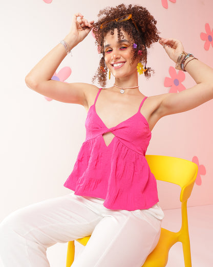 Casual Noodle Straps Solid Women Pink Top