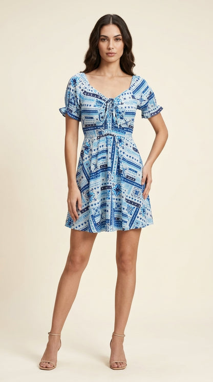 Women A-line Blue Mini/Short Dress