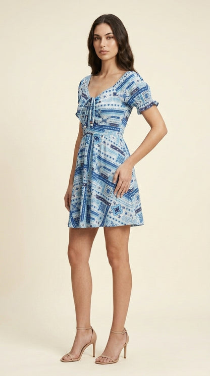 Women A-line Blue Mini/Short Dress