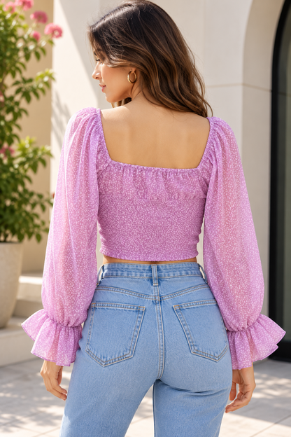 Party Balloon Sleeve Printed Women Pink Top
