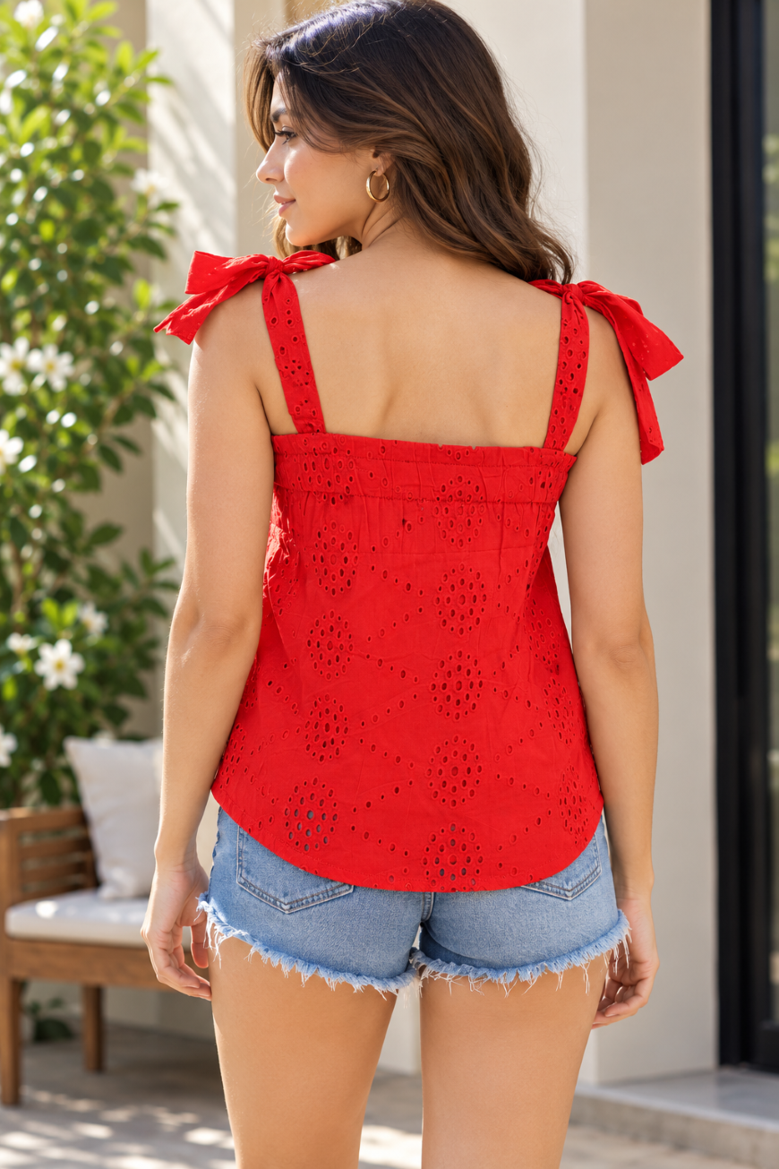 Party Sleeveless Embroidered Women Red Top