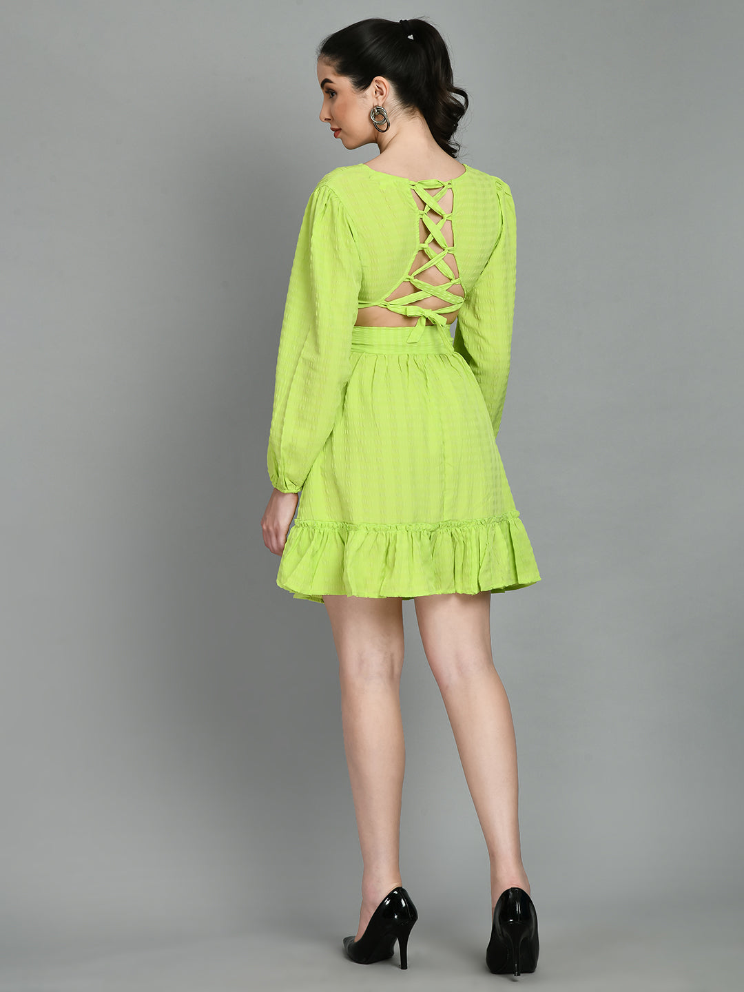 Women Fit and Flare Light Green Mini/Short Dress