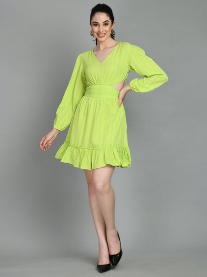 Women Fit and Flare Light Green Mini/Short Dress